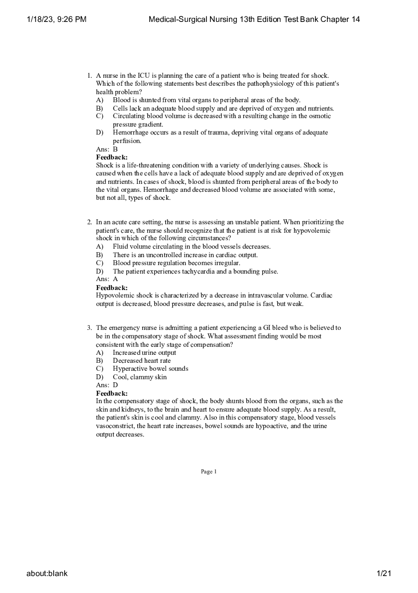 Preview image for Medical-Surgical Nursing 13th Edition Test Bank Chapter 14